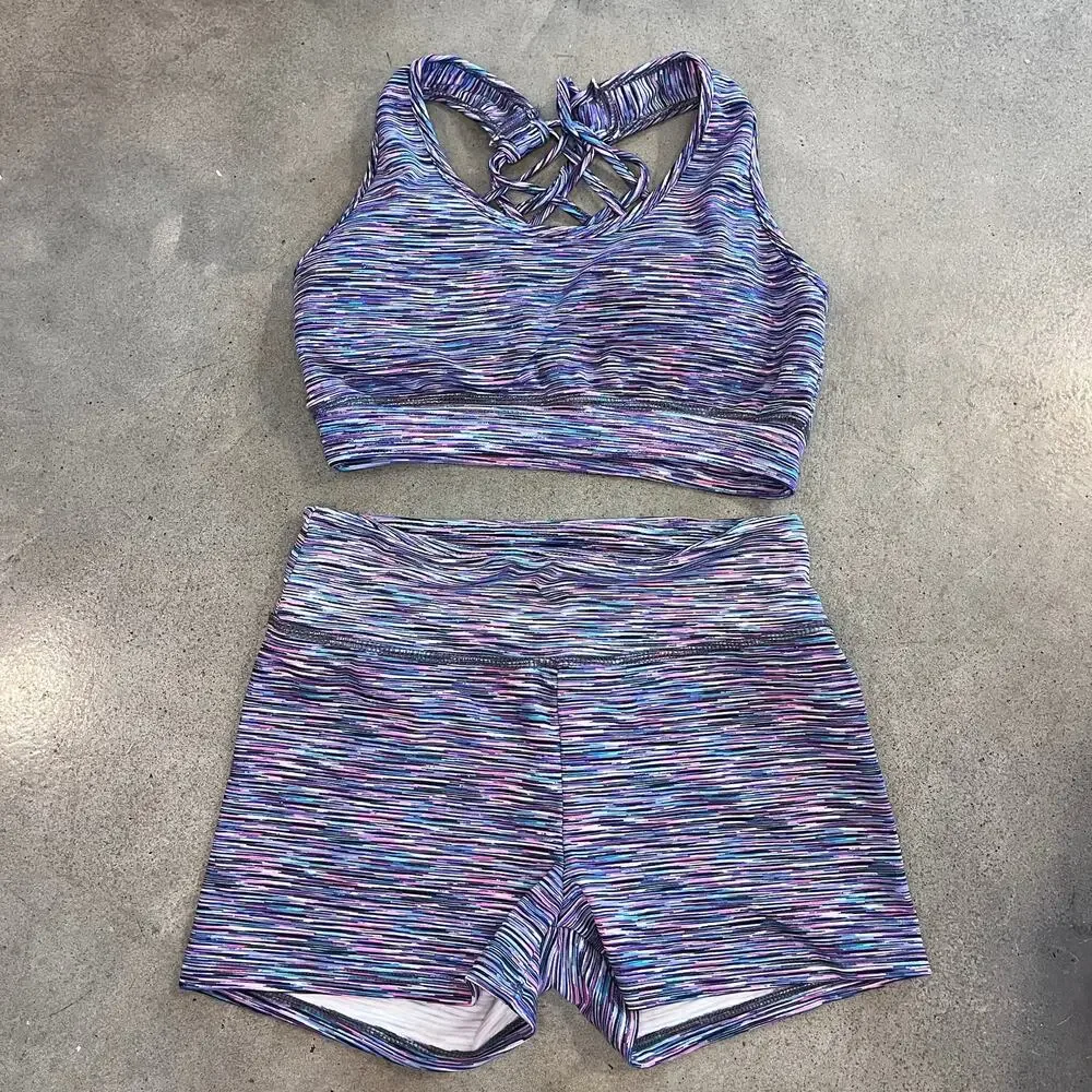 ShoSho Fashion Purple activewear matching set sports bra shorts yoga women small